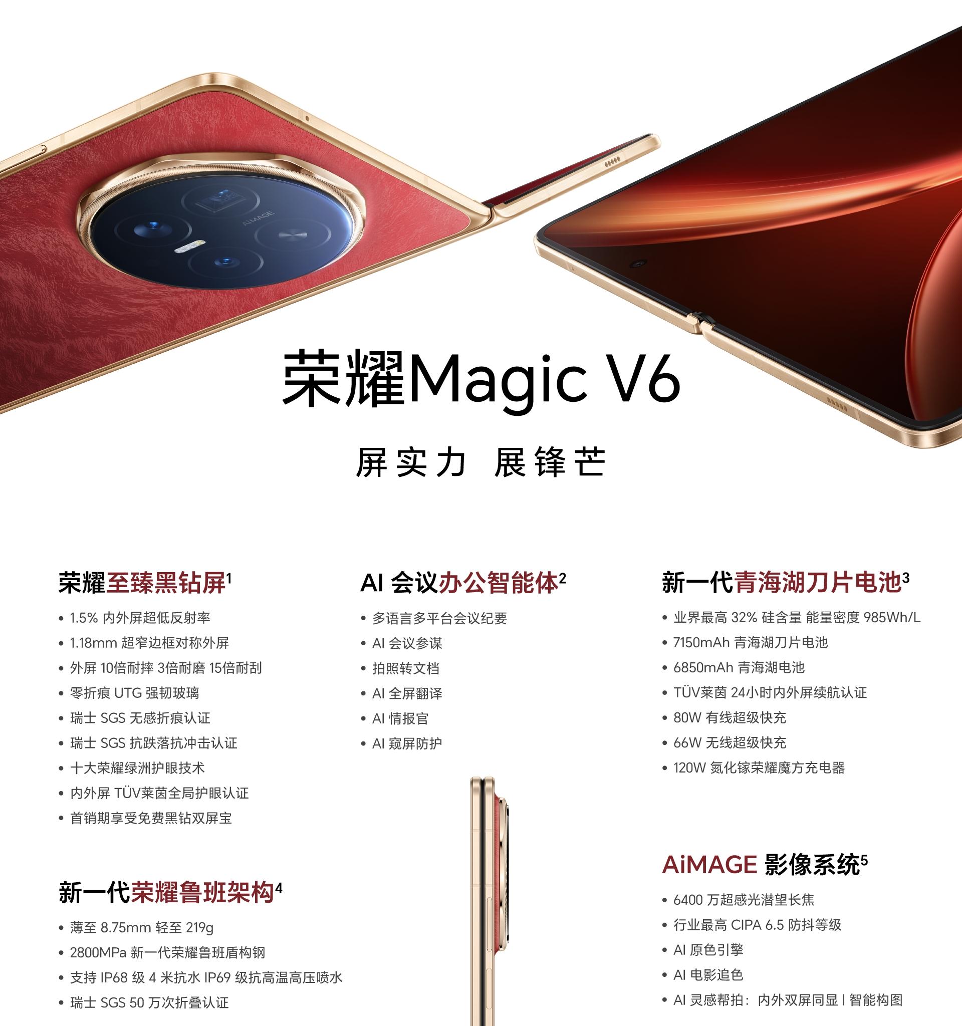 荣耀MagicV6正式发布，7150mAh+100倍长焦，8999元起售！